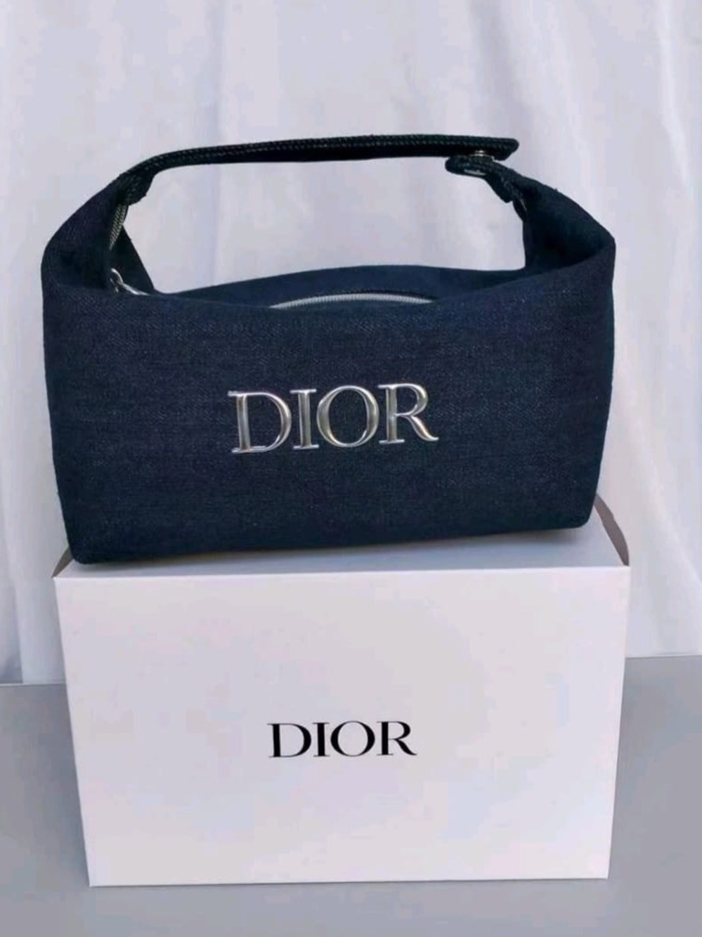 Dior Navy Denim Logo Top-Handle Pouch - Picture 4 of 5